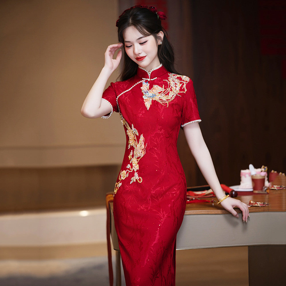 Ruyun Deng Queqiao Young red bridal engagement cheongsam 2025 spring new high end toast dress image 29