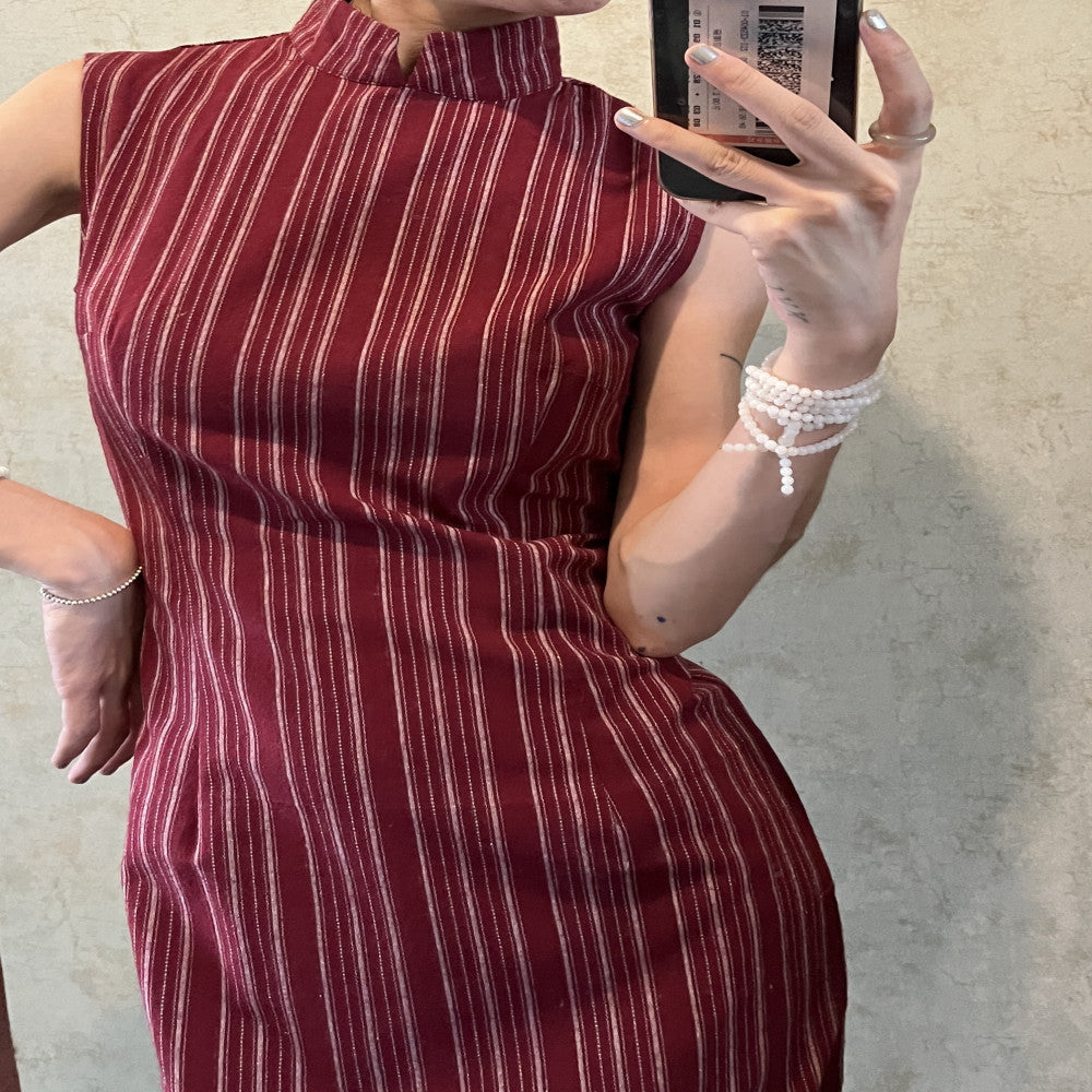Spot Limponline High necked summer red striped long sleeveless new Chinese style improved cheongsam image 4