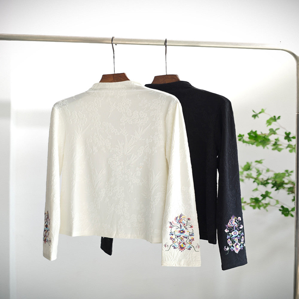 High end new Chinese style women s clothing embroidered top with Chinese style spring and autumn half high neck loose and thin velvet style long sleeved bottom shirt for women image 14