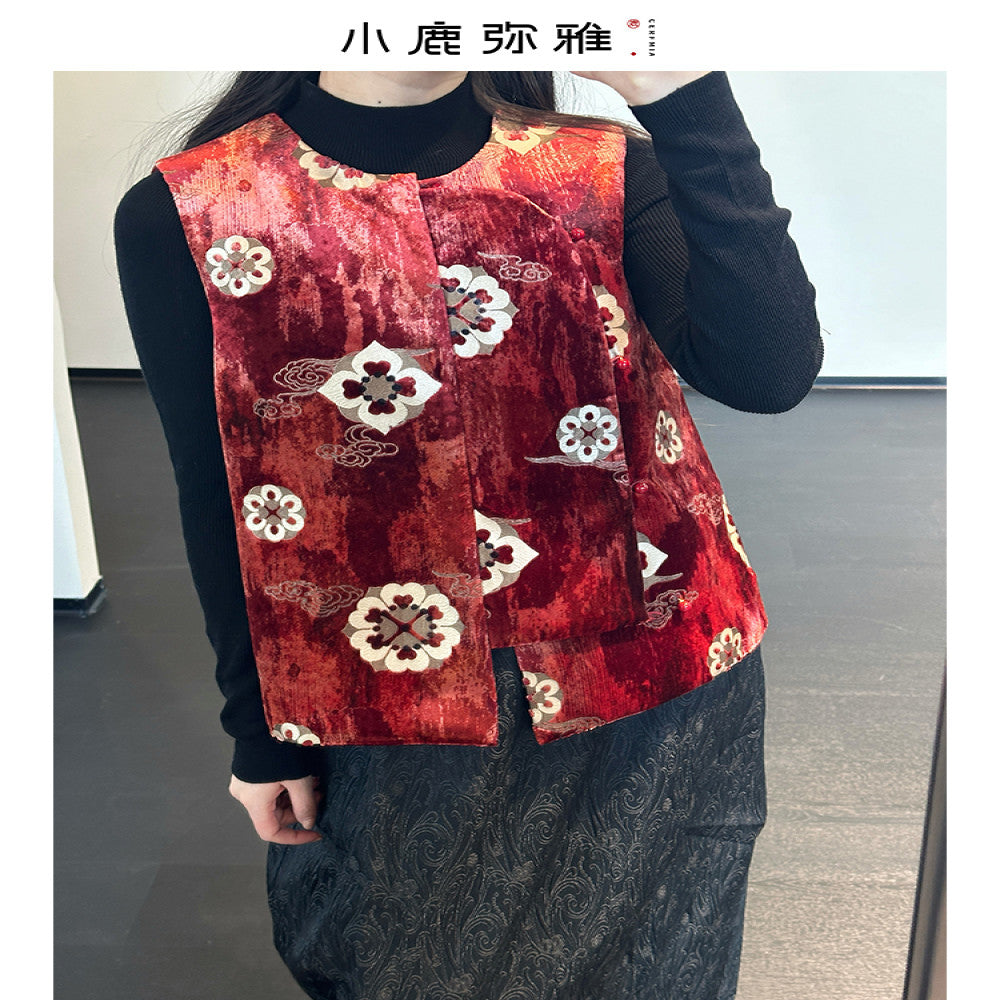 Xiaolu Miya Bao Xiang series new Chinese style red velvet round collar padded vest autumn and winter image 0