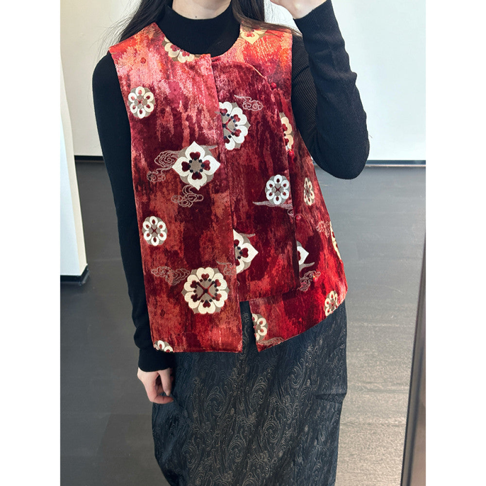 Xiaolu Miya Bao Xiang series new Chinese style red velvet round collar padded vest autumn and winter image 6