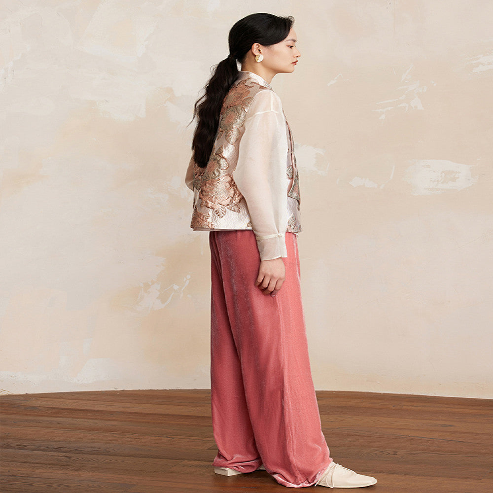 Ruyi Lian Yun Yao Ye Liang Silk Satin Jacquard Vest Women s New Chinese Style Pocket Metal Buckle Vest image 4