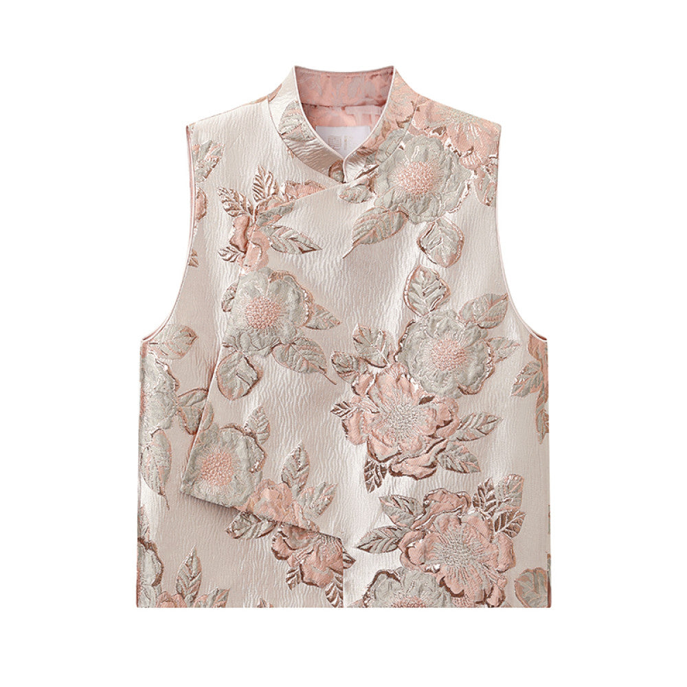 Ruyi Lian Yun Yao Ye Liang Silk Satin Jacquard Vest Women s New Chinese Style Pocket Metal Buckle Vest image 7