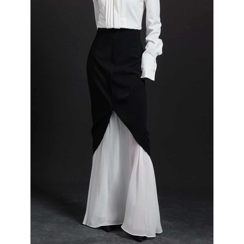 Hello Peppa black and white spliced fish tail half skirt for women in summer 2025 high waisted and hip hugging fake two piece mesh vase skirt image 1