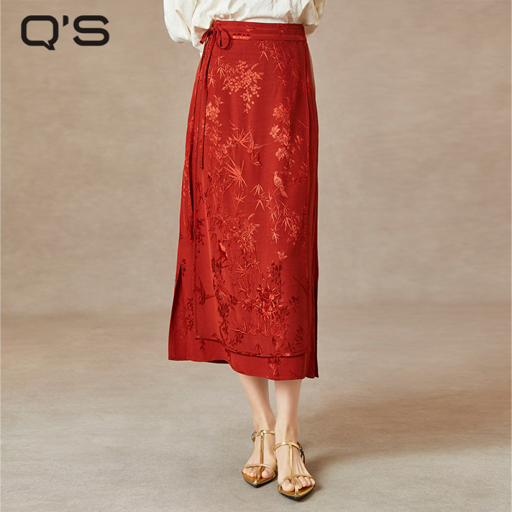 QS Jiexi Spring and Autumn New Retro Improved Horse faced Skirt Embroidered Lace up Jacquard Slim New Chinese Style Skirt image 8