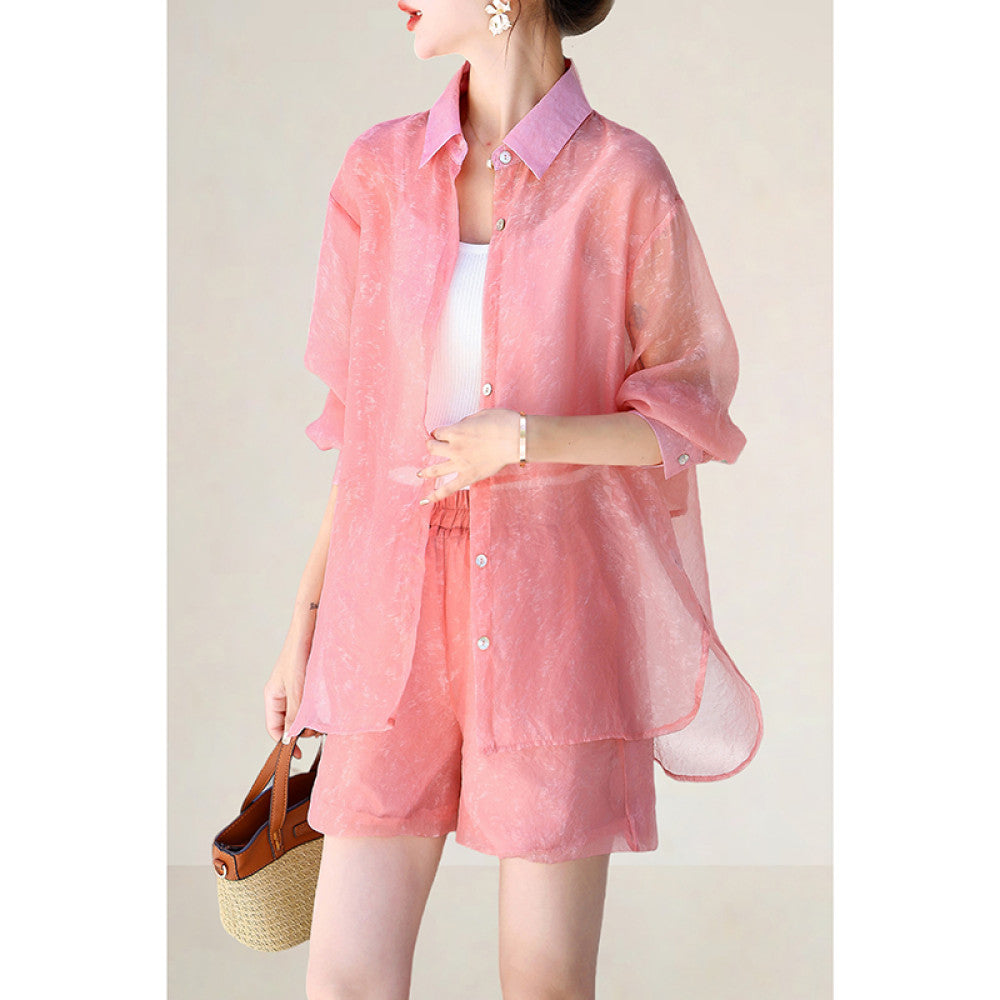 Women s leisure lazy style suit a complete set of summer wear 2025 new slightly fat unique beautiful three piece suit thin image 15