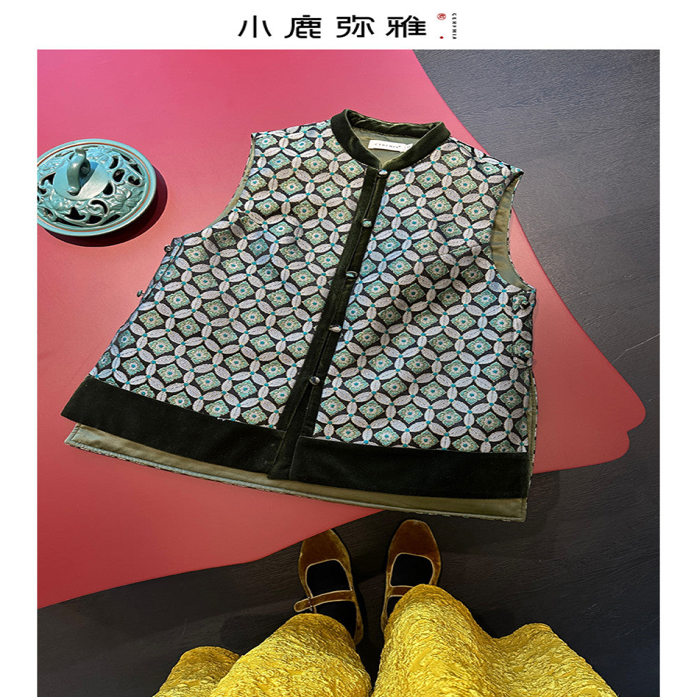Xiaolu Miya Bao Xiang series new Chinese style velvet double breasted spliced quilted vest autumn and winter image 0