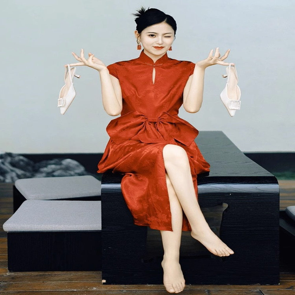 New Chinese style toast dress bride engagement dress high end light luxury niche temperament banquet red qipao dress image 3
