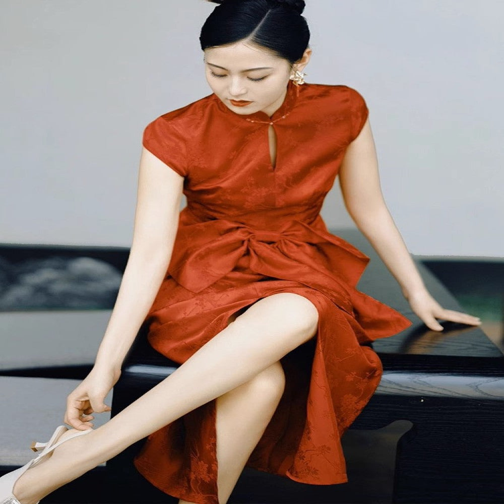 New Chinese style toast dress bride engagement dress high end light luxury niche temperament banquet red qipao dress image 5