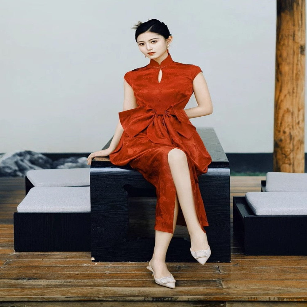 New Chinese style toast dress bride engagement dress high end light luxury niche temperament banquet red qipao dress image 10