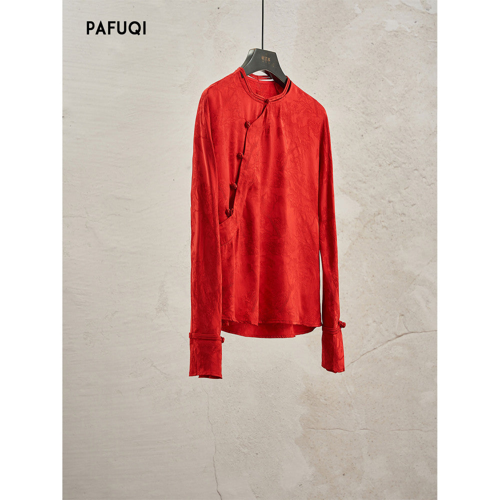 New Chinese style women s clothing 2025 new style early autumn outfit with high end jacquard satin acetate shirt half skirt set image 8
