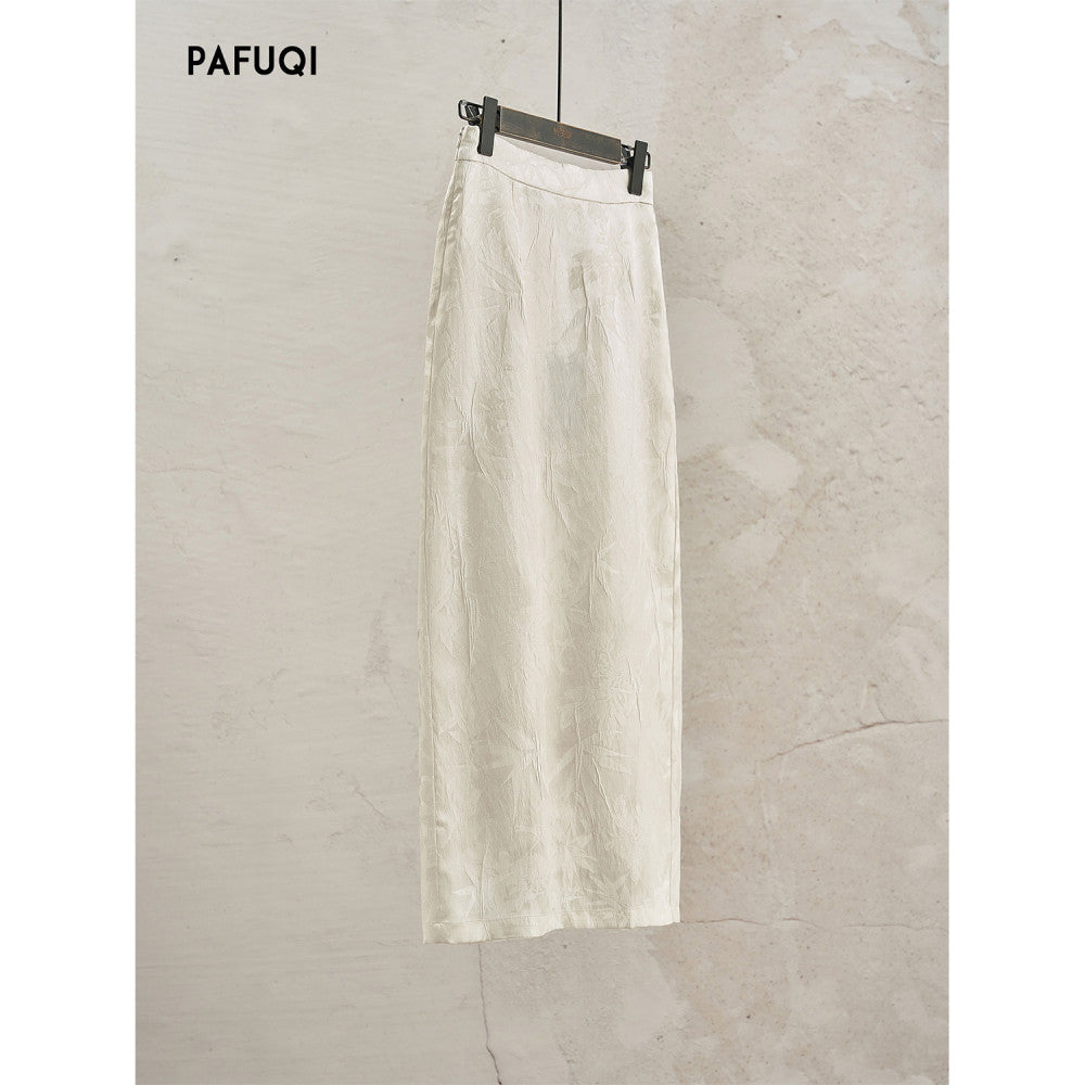 New Chinese style women s clothing 2025 new style early autumn outfit with high end jacquard satin acetate shirt half skirt set image 14