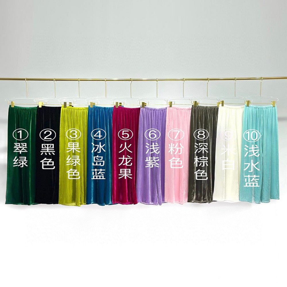 High end velvet pants for women fashionable silk velvet pants spring drape straight wide leg pants green velvet trousers image 15