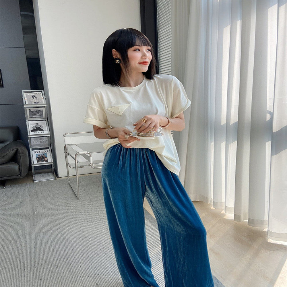 High end velvet pants for women fashionable silk velvet pants spring drape straight wide leg pants green velvet trousers image 45