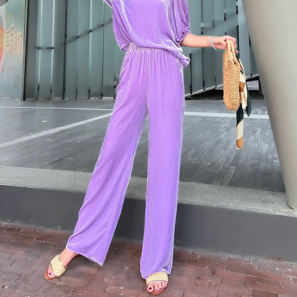 High end velvet pants for women fashionable silk velvet pants spring drape straight wide leg pants green velvet trousers image 73