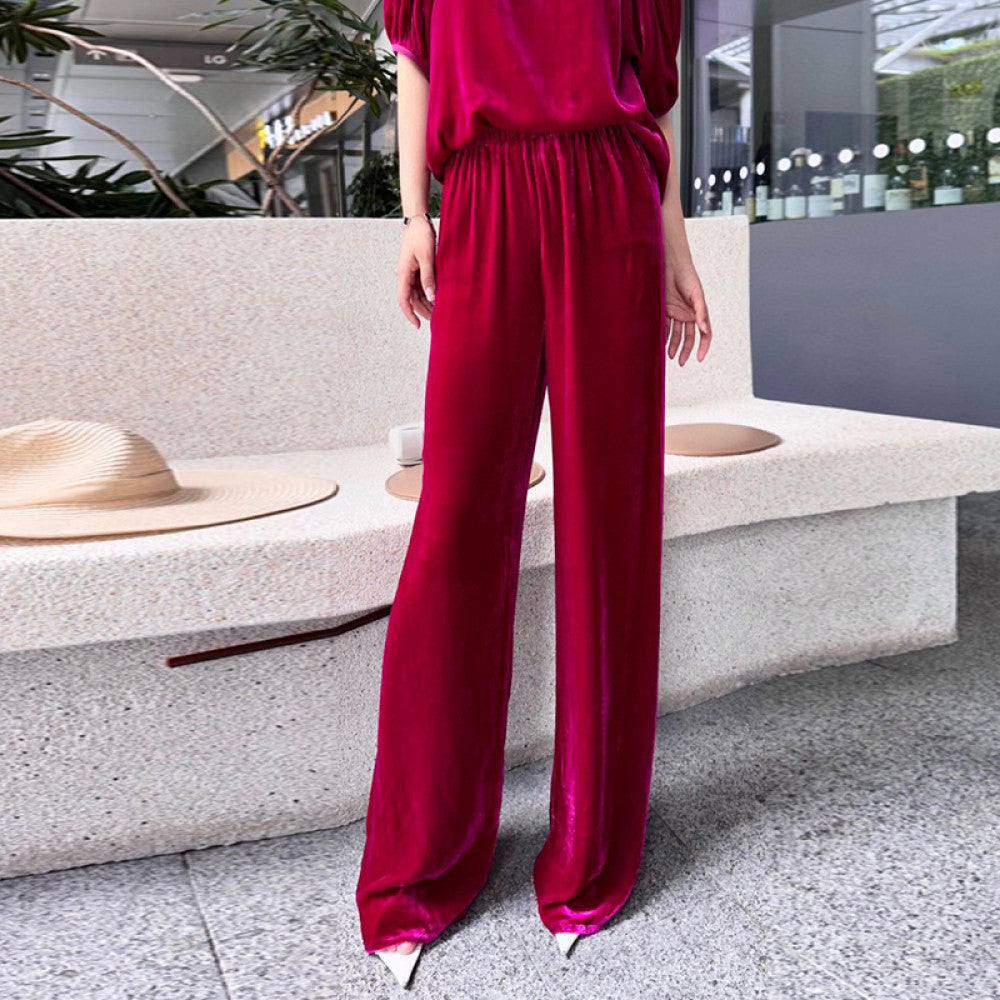 High end velvet pants for women fashionable silk velvet pants spring drape straight wide leg pants green velvet trousers image 85
