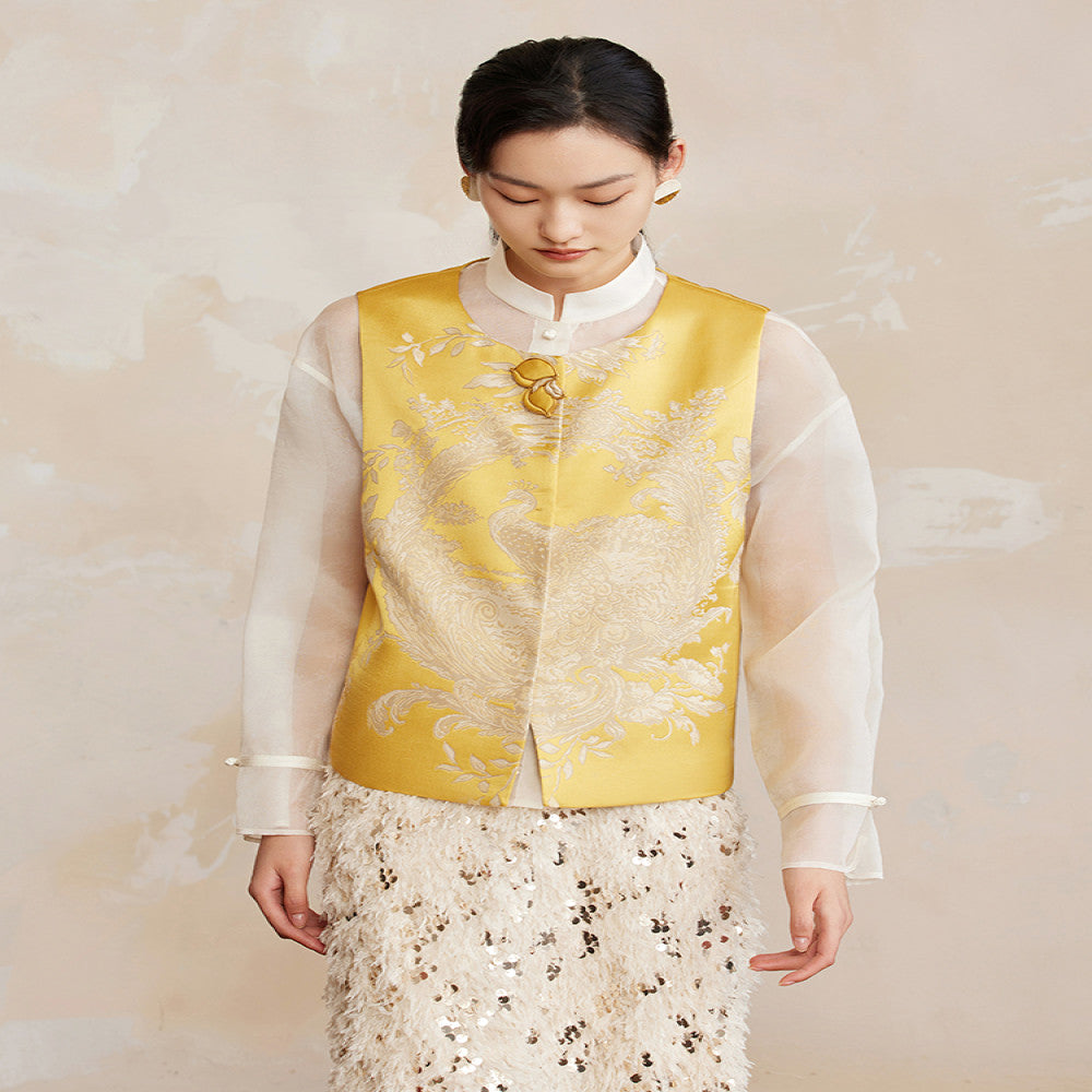 Ruyi Lianyun Huaiyin Double flower jacquard brocade vest women s new Chinese style retro buttoned vest image 3