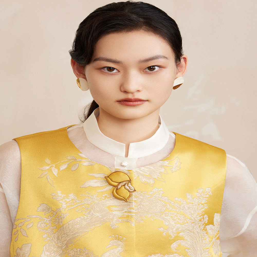Ruyi Lianyun Huaiyin Double flower jacquard brocade vest women s new Chinese style retro buttoned vest image 5