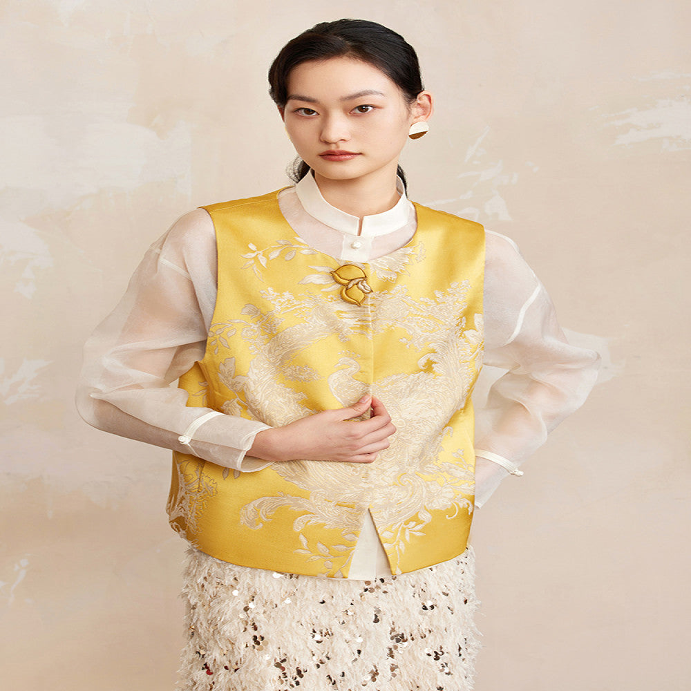 Ruyi Lianyun Huaiyin Double flower jacquard brocade vest women s new Chinese style retro buttoned vest image 0