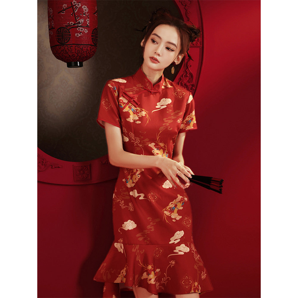 China Chic Qipao 2025 New Summer Style Young Red Modified Little Girl s Fish Tail Dress image 6