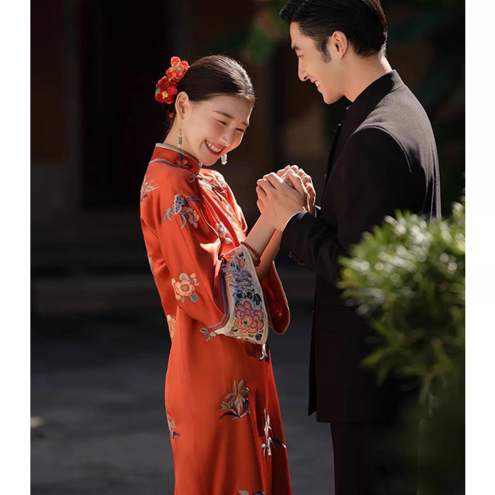 Bride wedding day casual toast dress female new Chinese style morning gown red dress improved cheongsam early autumn image 0