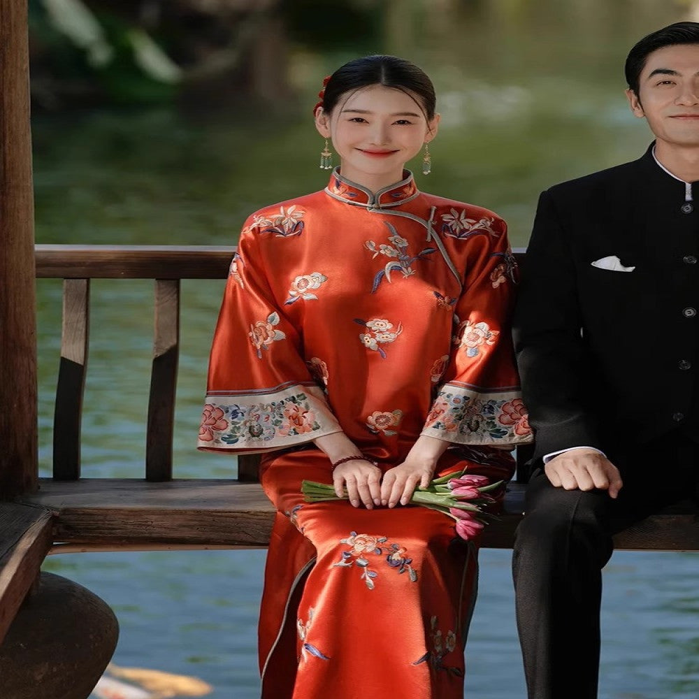 Bride wedding day casual toast dress female new Chinese style morning gown red dress improved cheongsam early autumn image 8