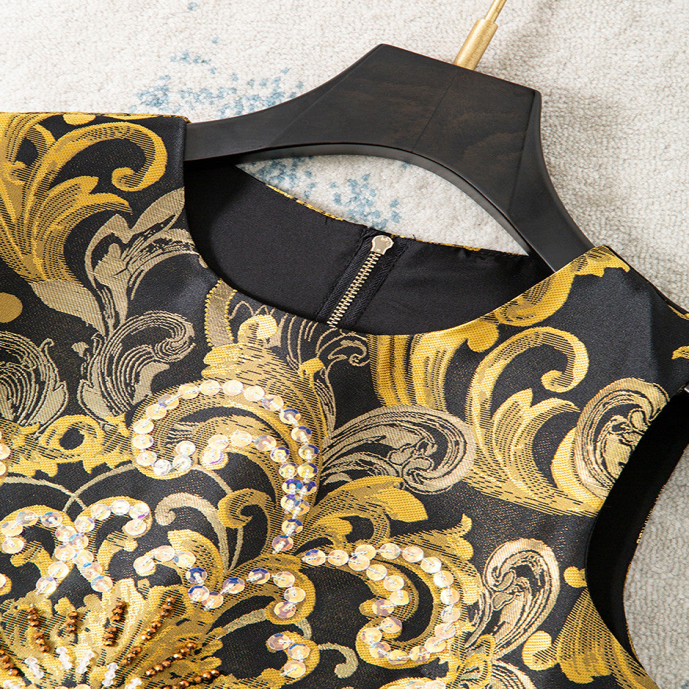 Heavy version Beaded sequins early autumn embroidered jacquard sleeveless dress female summer rich lady western style vest dress image 2