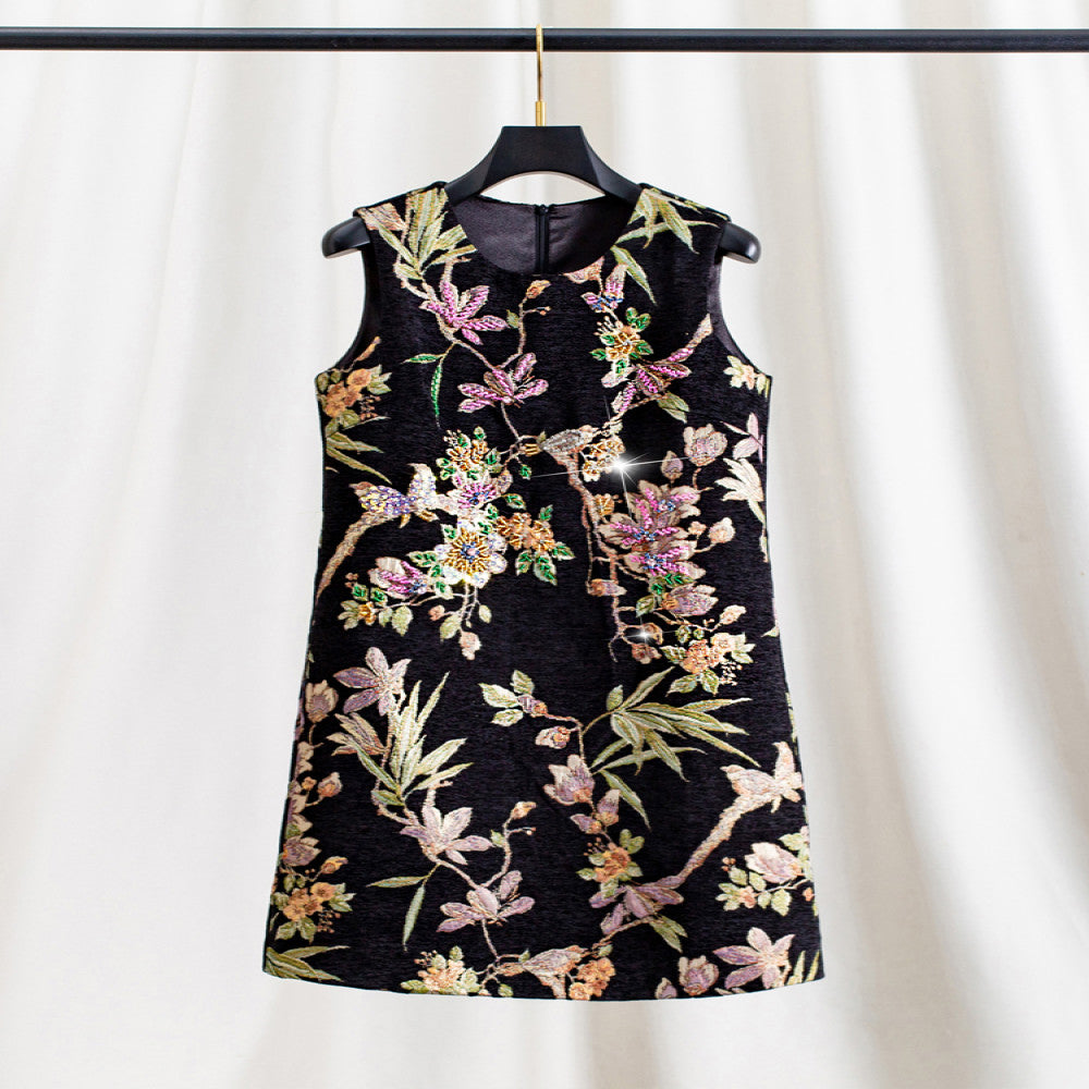 Heavy industry nail bead Winter skirt women s new Chinese style embroidery jacquard sleeveless dress Spring and Autumn vest vest skirt image 1