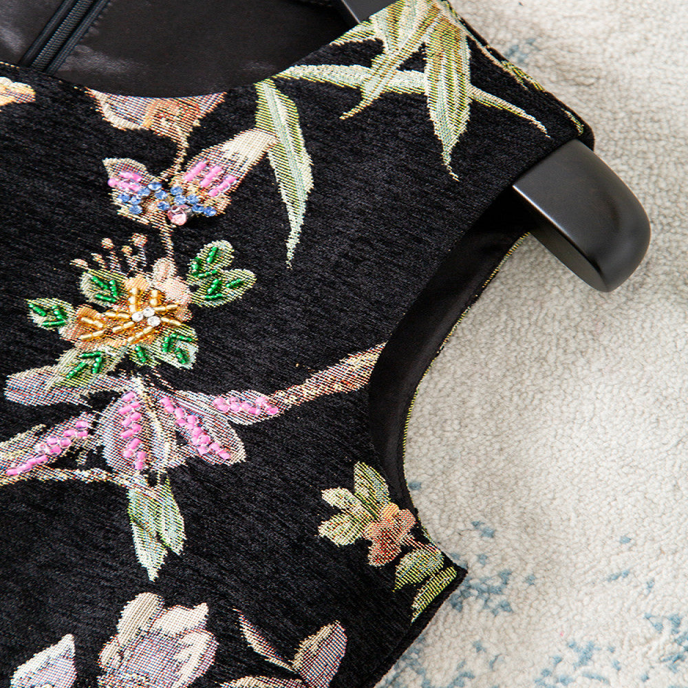 Heavy industry nail bead Winter skirt women s new Chinese style embroidery jacquard sleeveless dress Spring and Autumn vest vest skirt image 3