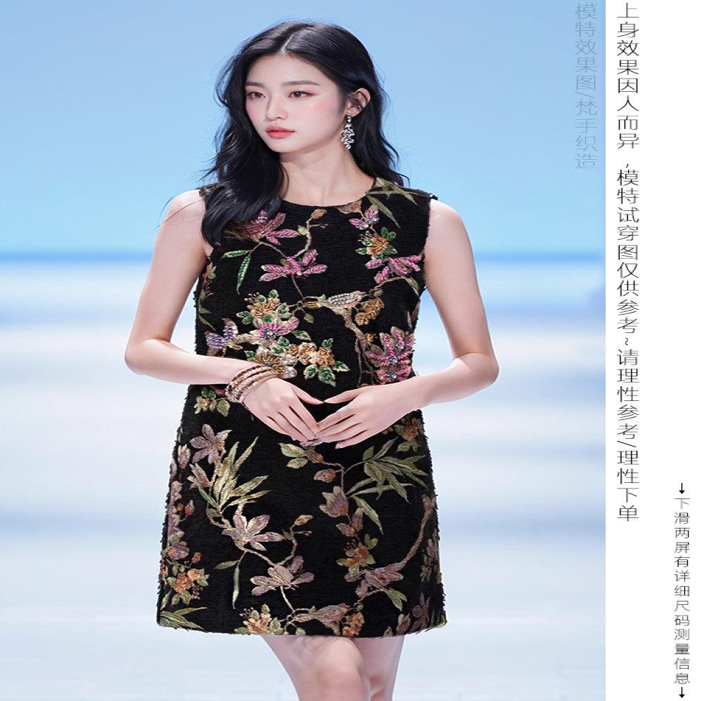 Heavy industry nail bead Winter skirt women s new Chinese style embroidery jacquard sleeveless dress Spring and Autumn vest vest skirt image 5
