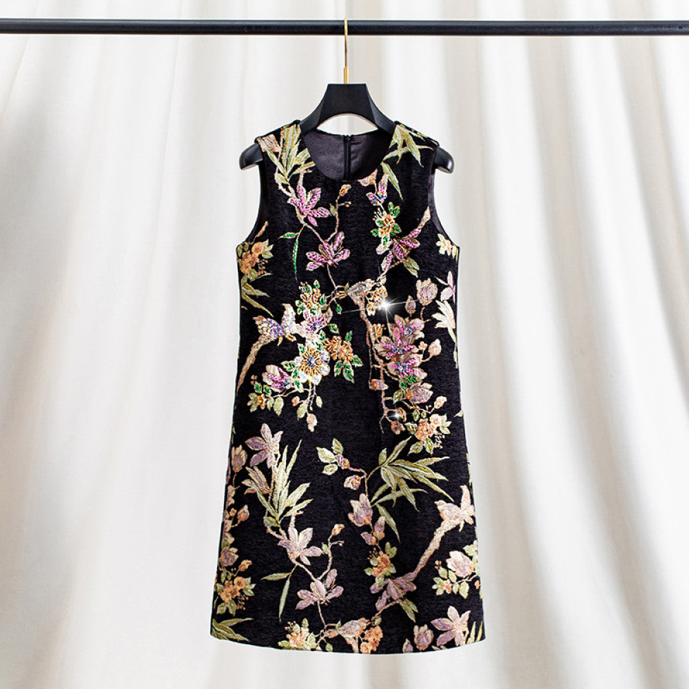 Heavy industry nail bead Winter skirt women s new Chinese style embroidery jacquard sleeveless dress Spring and Autumn vest vest skirt image 9