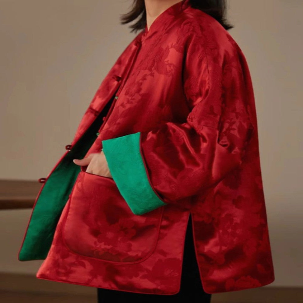 2025 Autumn New Year s Robe New Chinese style Improved Tang style Top Wide Pine New Year s Coat Pan Button Red Split Coat image 0