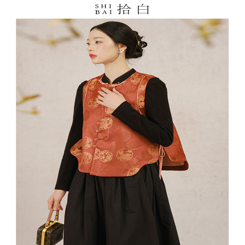 SHIBAI s new Chinese style vest for women in spring and autumn original design Chinese style woven brocade jacquard buckle vest image 3