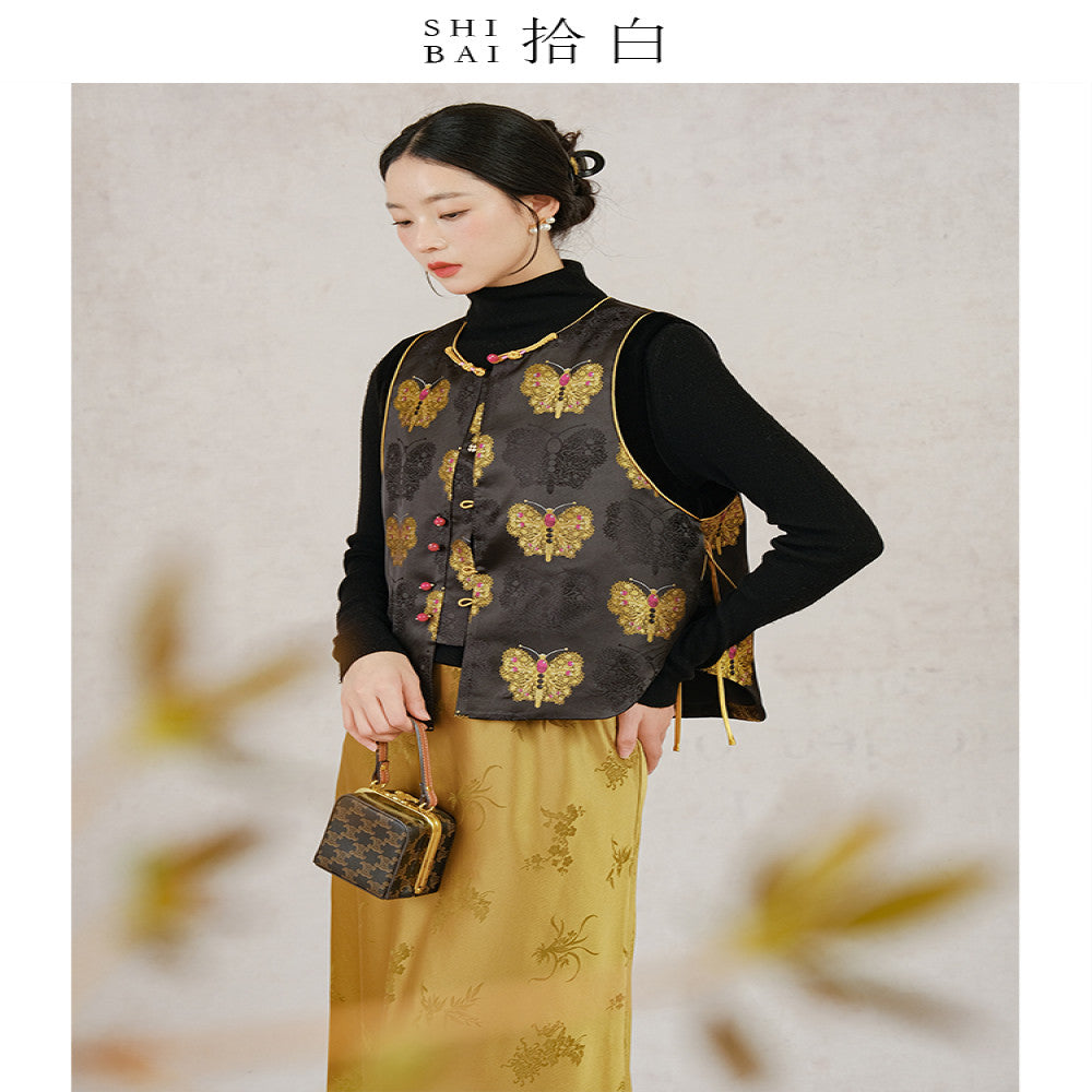 SHIBAI s new Chinese style vest for women in spring and autumn original design Chinese style woven brocade jacquard buckle vest image 18