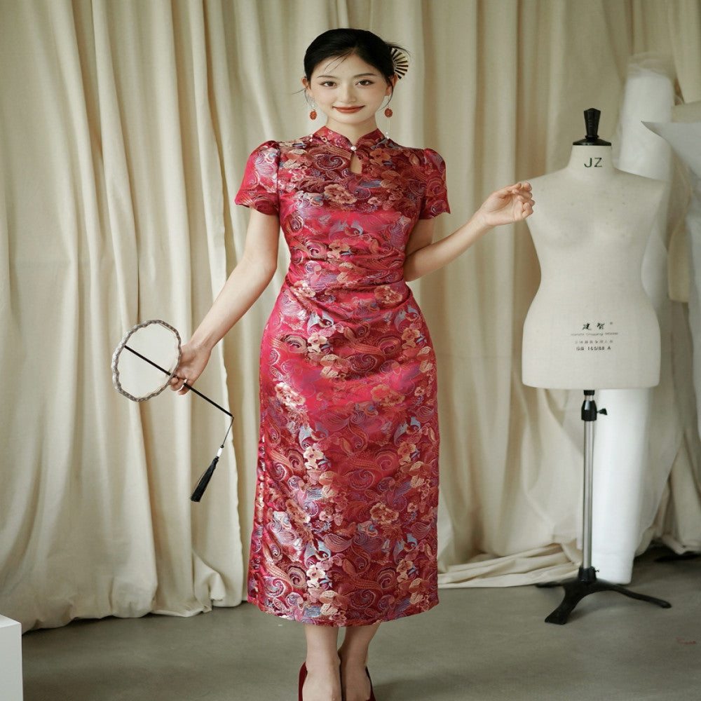 Moye New Chinese Style Yuexi Red Embroidered Jacquard High end Cheongsam Engagement Wedding Bridal Toast Dress image 5