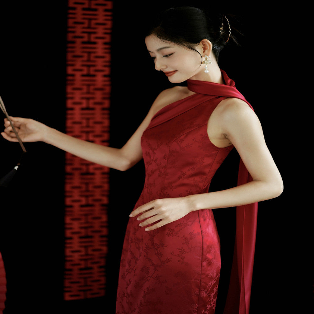 Moye New Chinese Style Pianran Red Jacquard Ribbon Morning Gown Knot Bridal Toast Dress Engagement Banquet Coming of Age Ceremony image 2