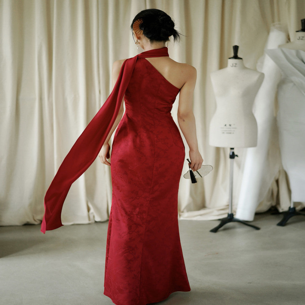 Moye New Chinese Style Pianran Red Jacquard Ribbon Morning Gown Knot Bridal Toast Dress Engagement Banquet Coming of Age Ceremony image 3
