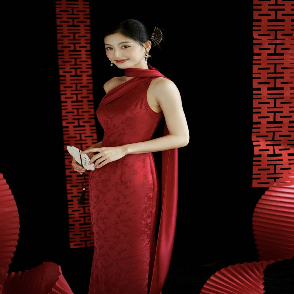 Moye New Chinese Style Pianran Red Jacquard Ribbon Morning Gown Knot Bridal Toast Dress Engagement Banquet Coming of Age Ceremony image 4