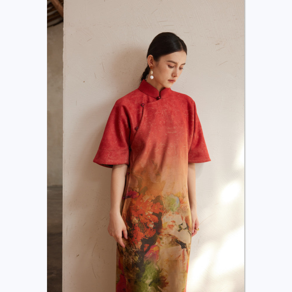 TAORAN Women s New Chinese style Inverted Sleeve Long Cheongsam Skirt Women s Autumn and Winter New Red Bridal Long Toast Dress image 10