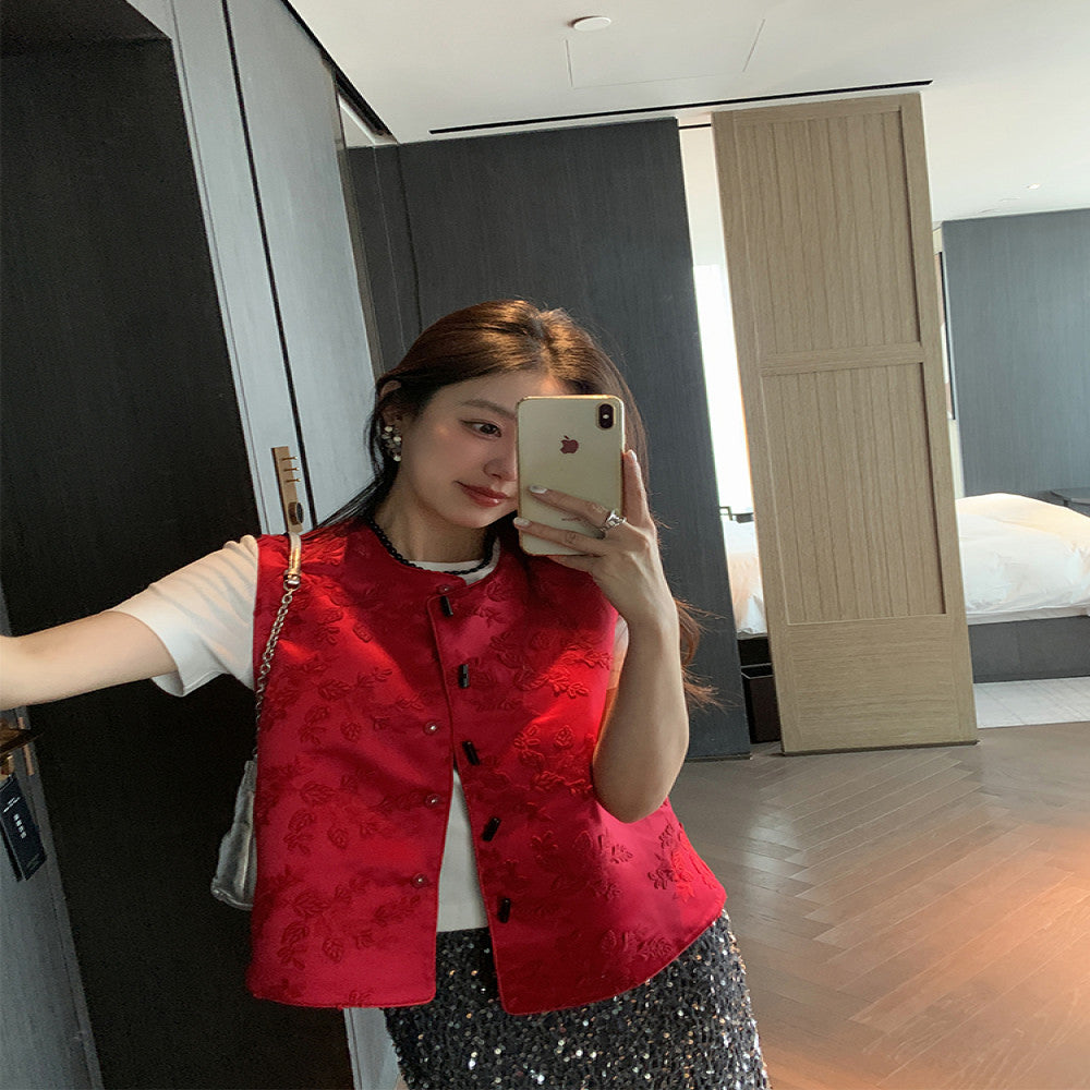 Princess Jin an RARE ME New Style Western Style Chinese Style Two Sided Wearing Silk Embroidered Vest Women s Clothing image 2