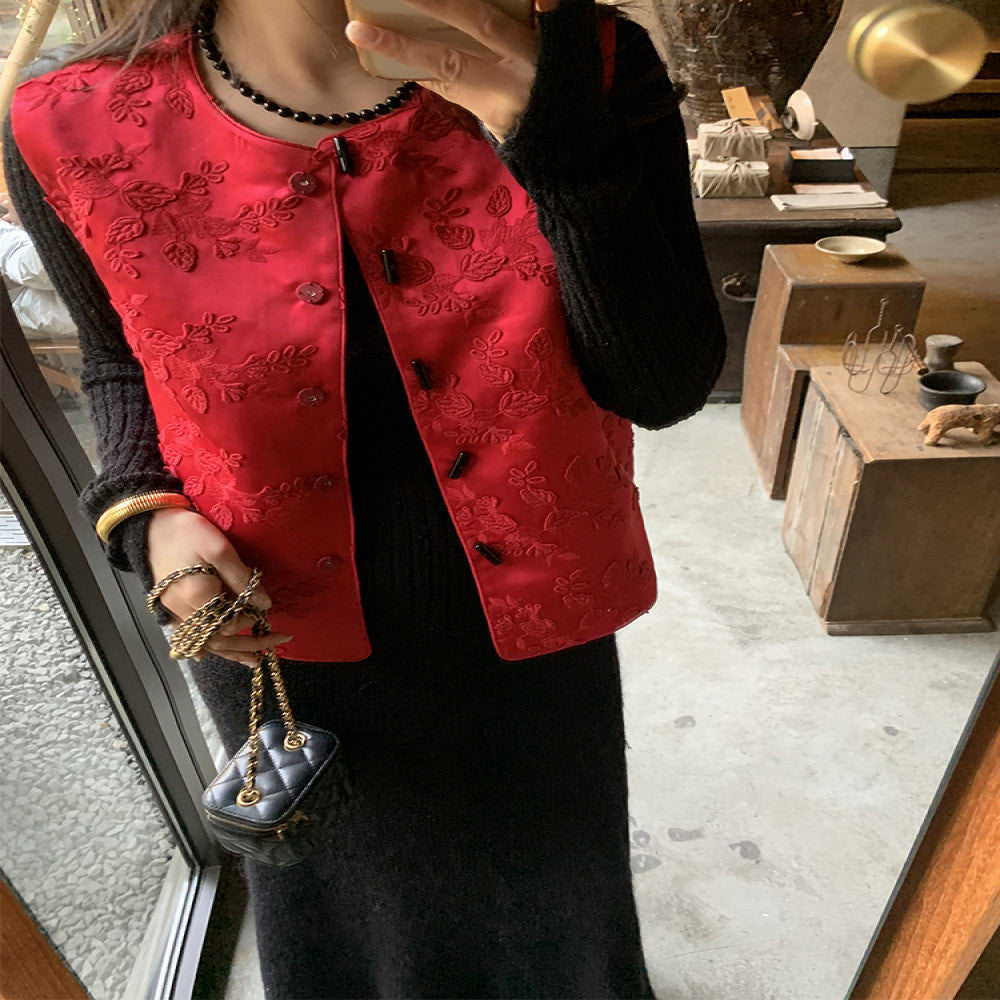 Princess Jin an RARE ME New Style Western Style Chinese Style Two Sided Wearing Silk Embroidered Vest Women s Clothing image 3