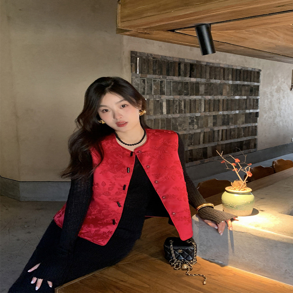 Princess Jin an RARE ME New Style Western Style Chinese Style Two Sided Wearing Silk Embroidered Vest Women s Clothing image 4