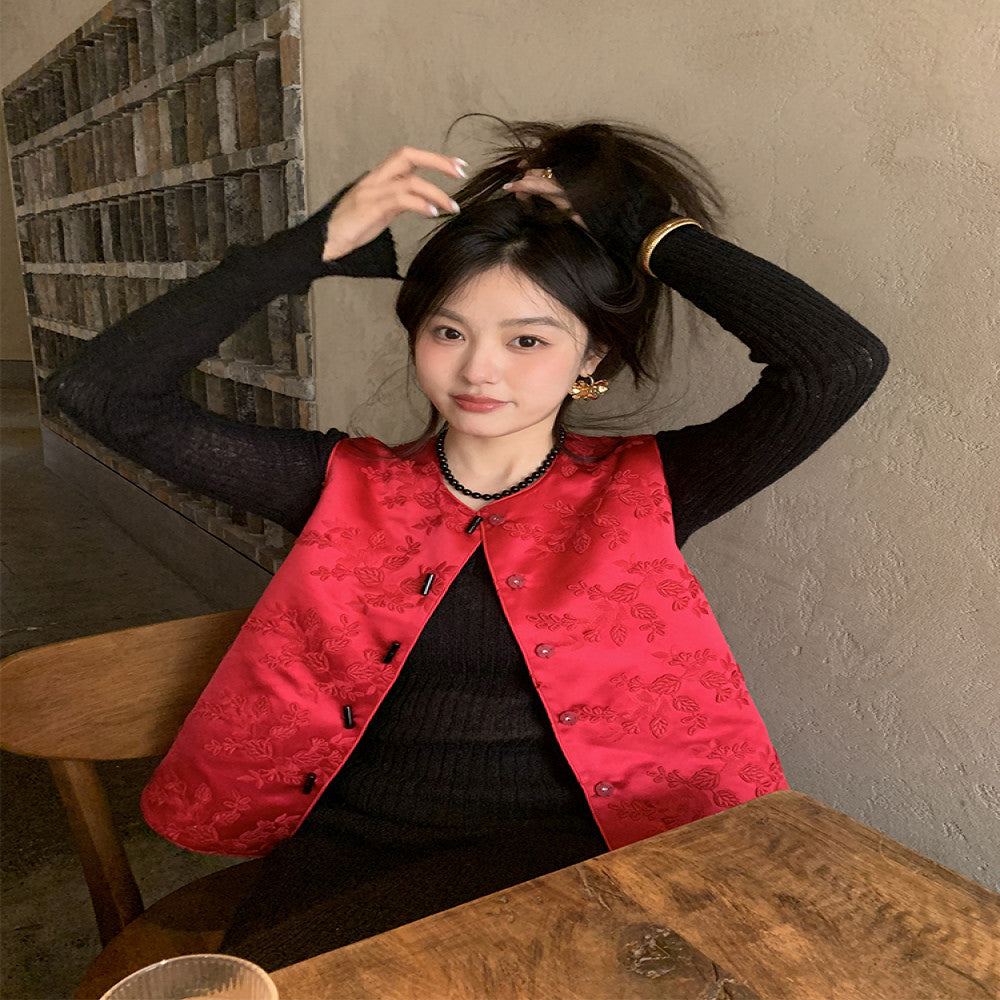 Princess Jin an RARE ME New Style Western Style Chinese Style Two Sided Wearing Silk Embroidered Vest Women s Clothing image 0