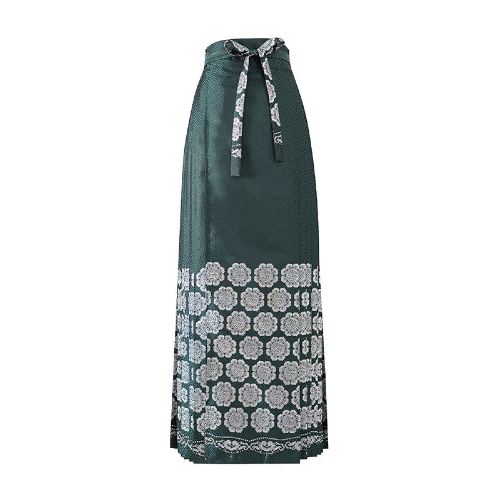 Flower Blooming in the Mirror Baoxiang Pattern Hundred Fold Full piece Horse Face Skirt 2023 Summer Big Skirt Black Green Chinese Retro Style image 19