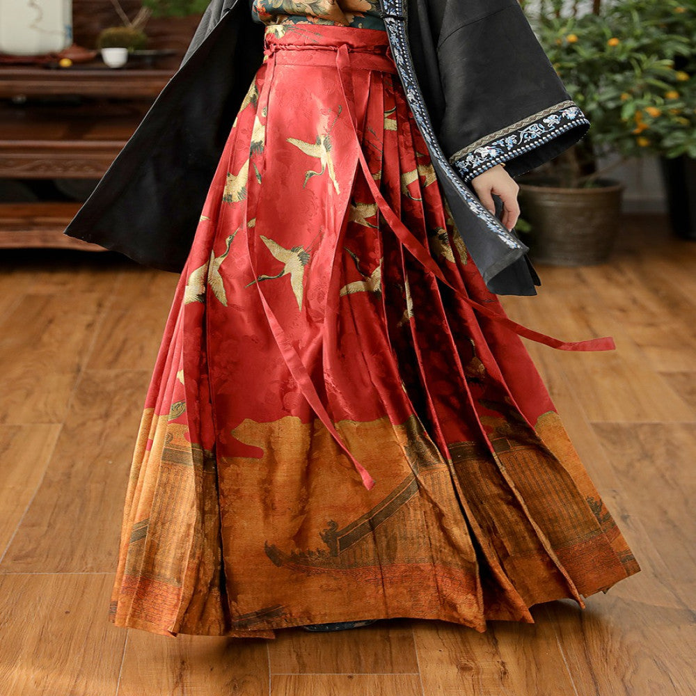 Ruihe Fengnian Red Chinese style mulberry silk silk horse face skirt for women in spring and autumn improved daily half skirt image 1