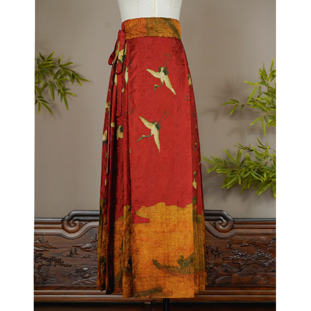 Ruihe Fengnian Red Chinese style mulberry silk silk horse face skirt for women in spring and autumn improved daily half skirt image 15