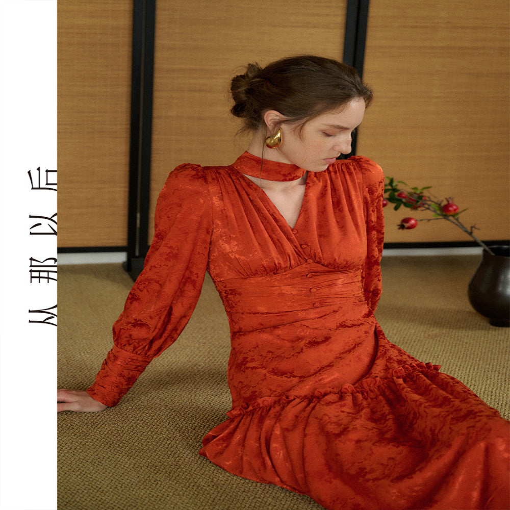 Since then the new Chinese style long sleeved dress autumn and winter engagement toast cheongsam skirt red dress skirt female winter image 2