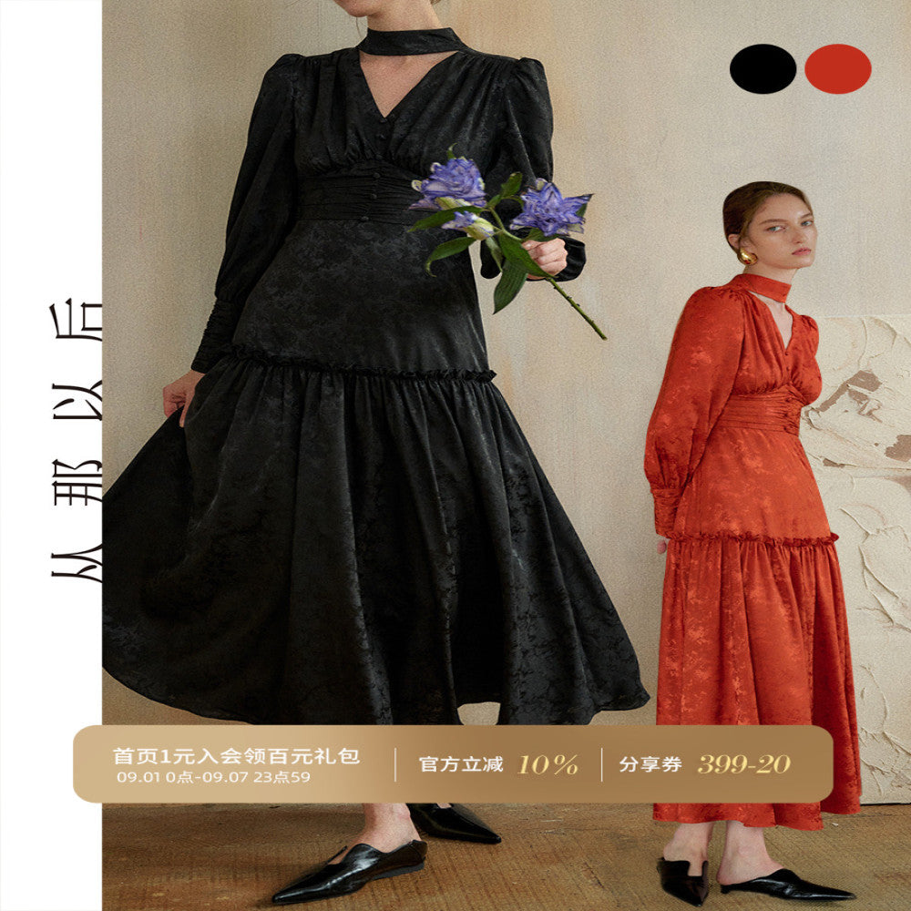 Since then the new Chinese style long sleeved dress autumn and winter engagement toast cheongsam skirt red dress skirt female winter image 0