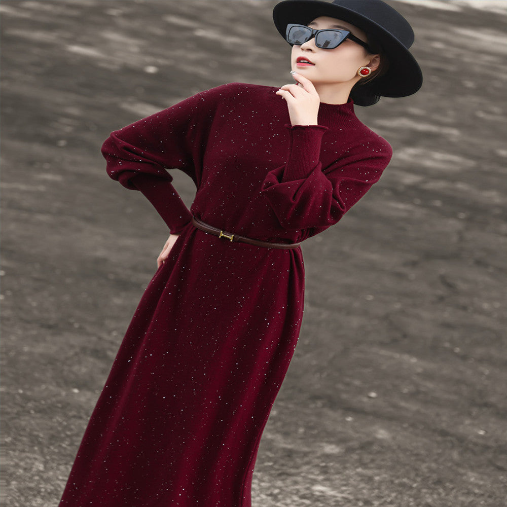 Lanser 2025 autumn and winter new temperament half turtleneck sweater dress with loose wool knitted dress image 2