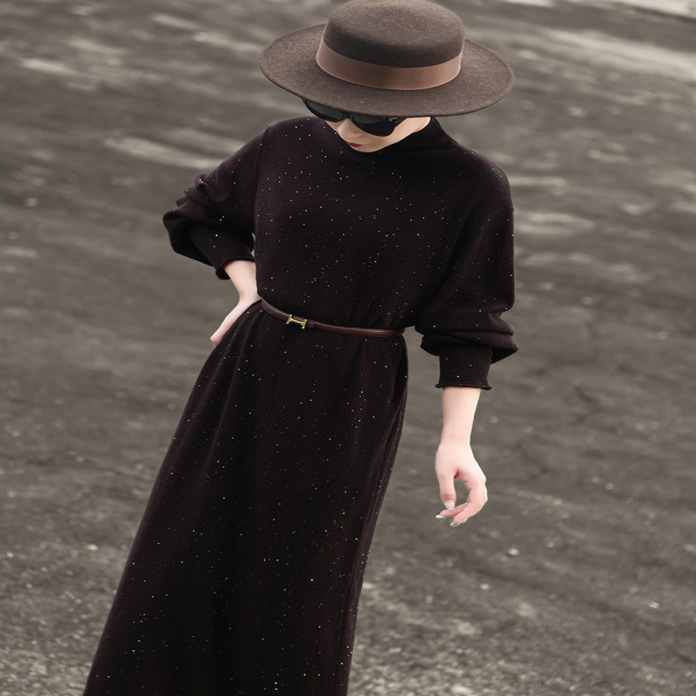 Lanser 2025 autumn and winter new temperament half turtleneck sweater dress with loose wool knitted dress image 4